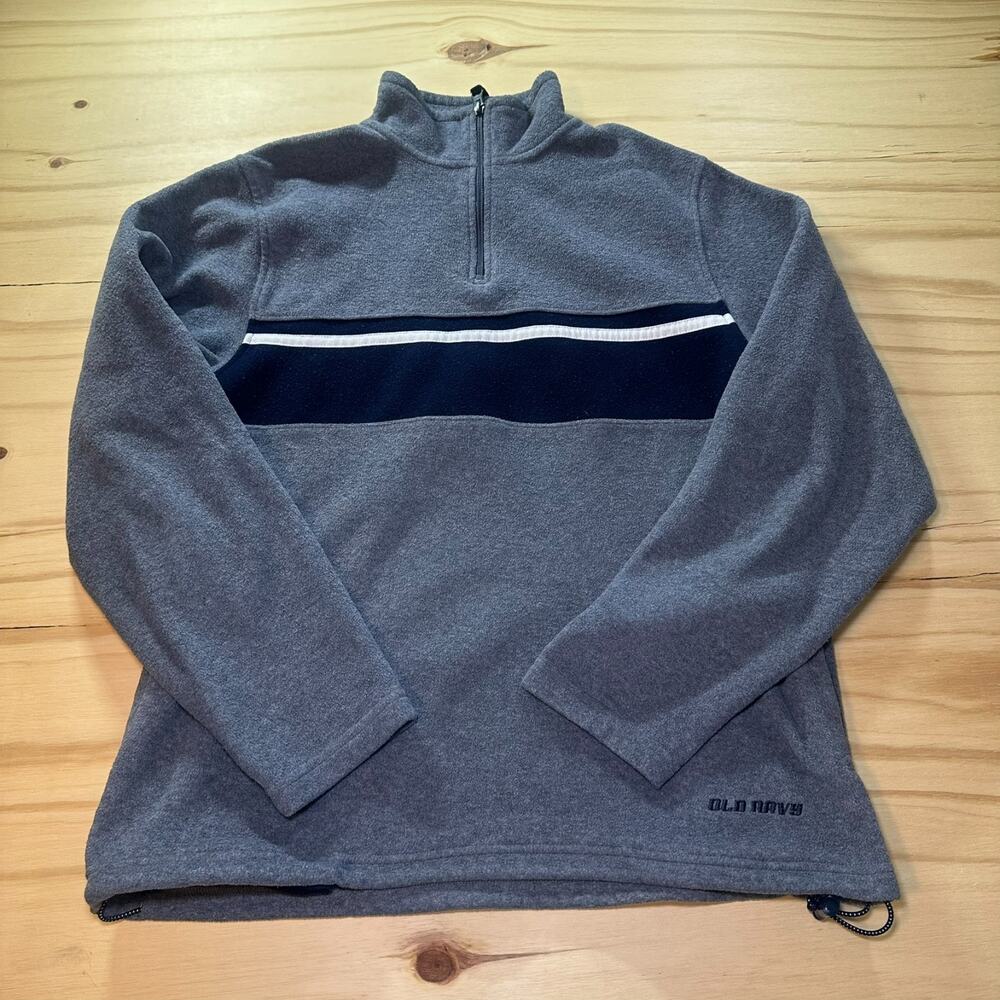 Vintage Y2K Old Navy Jacket Mens Large Grey Quarter Zip Fleece Sweatshirt